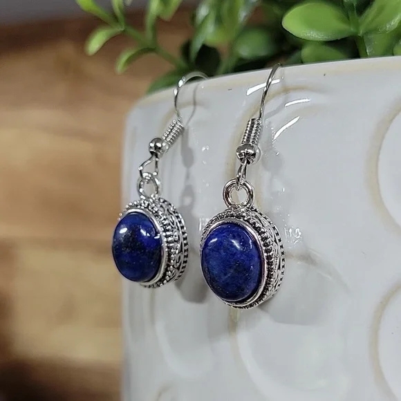 Lapis Vintage Style Drop Earrings, S925 - Picture 3 of 5